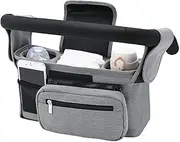 TOMVAES Stroller Organizer with Insulated Cup Holder Detachable Phone Bag, Shoulder Strap and Non-Slip Secure Hooks Stroller Bag Caddy Organizer Accessories Fits for Most Strollers (Grey)