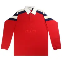 在飛比找Yahoo奇摩購物中心優惠-GUCCI 紅色棉質寬鬆版刺繡標誌長袖POLO衫(M)
