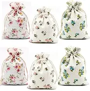 Autupy 30 Pack 5.5 x 3.9 Inch Floral Burlap Drawstring Bags Floral jewelry bags Packing Storage Linen Jewelry Pouches Sacks for Wedding Birthday Party Shower