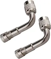 2X Silver 90 Degree Angle Tyre Valve Extension Adaptors for Car Motorbike - Chrome-Faced Nozzles