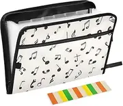 Quteprint 13 Pockets Expanding File Folder with Zipper Closure, Musical Music Notes Accordion File Folder with Sticky Labels, Letter Size A4 Papers Expandable File Document Organizer