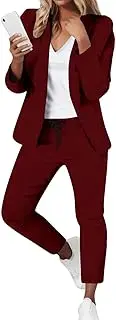 Women's 2 Piece Office Slim Fit Blazer Pant Set Business Suit Set Womens Spring Fall Open-Front Blazer Pants Sets, A9-wine, XX-Large