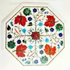 12" Marble Side Table top handmade inlay semi precious stones work