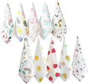 10Pcs Cotton Towel Soft Muslin Face Washcloths for Boy Girl for Bibs and Up Mixed Designs