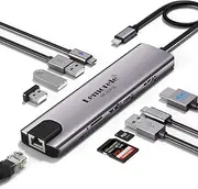 USB C Hub with Ethernet Multiport Adapter: Lemorele 10 in 1 Docking Station USB C Dongle USB Hub to 4K HDMI,100W PD,USB-C Data Port,4 USB Ports,MicroSD/TF for MacBook,Surface,Dell,HP