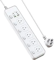 Power Board Individual Switches, 1.8M Extension Cord Power Strip with 5 AC Outlets, 2 USB A and 4 USB C PD30W Super Fast Charging, Wall Mount Surge Protector for Home Office Dorm(White, 1.8M)