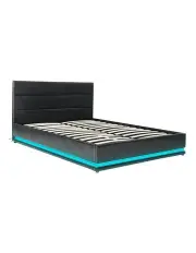 [Artiss] Bed Frame Double Size LED Gas Lift in Black LUMI
