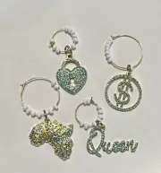 Set Of 4 Blue And Gold Sparkling Wine Charms New!