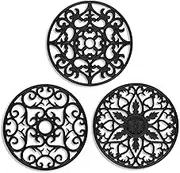 ME.FAN Trivets for Dishes/Pots/Pans, 3 Pcs Silicone Mats, Flexible/Durable/Non Slip Hot Pads to Protect Table and Counter Top (Black)