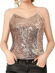 [Generic] Womens Sexy Sequin V-Neck Tank Top Summer Sparkle Tops Shimmer Camisole Vest Sleeveless Racerback Cami Shirts