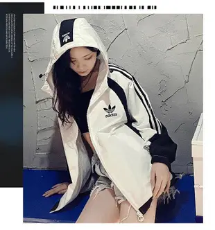 Adidas愛迪達 三葉草女生風衣外套 休閒運動上衣 時尚拼色情侶連帽外套 個性夾克潮牌開衫外套285789