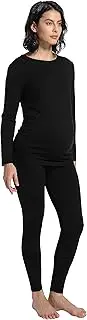 [Foucome] Maternity Thermal Underwear Set Long Johns Set Top and Bottom Fleece Lined Base Layer Pajama Set for Pregnant Women