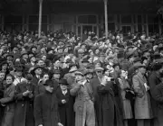 Horse Racing Crowds watch the jumpers during the Cheltenham Gold Cup Old Photo