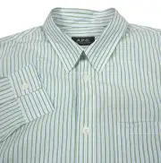 $245 APC Chemise Clement Green Striped Long Sleeve Button Up Shirt Mens Small