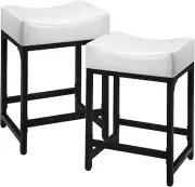 Off White Counter Height Bar Stools Set of 2, 24" White Bar Stools for Kitchen C
