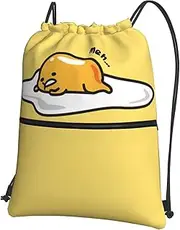 EdWal Cute Egg Print Drawstring Backpack Gym Bags Sports Bags With Zipper Pocket For Travel Swimming Beach, Black, One Size
