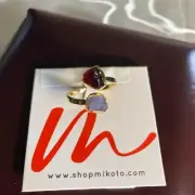 Mikoto Raw Crystal Ring Gold Adjustable Open Wrap Garnet Amethyst Gemstone Gift