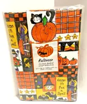 HALLOWEEN Witch Bats Flannel Backed Vinyl Tablecloth 52 x 70 Oval Pumpkin NEW