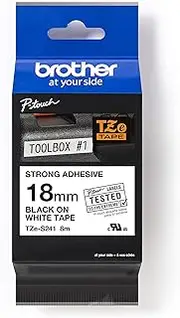 Brother TZe-S241 Labelling Tape Cassette, Black on White, 18mm (W) x 8M (L), Strong Adhesive, Brother Genuine Supplies