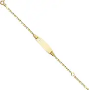 [JewelryWeb] 14k 1.7mm Yellow Gold White Gold and Rose Gold Star Sparkle Cut Oval ID With Love Heart Bracele Identification Bracelet for Women