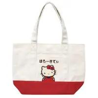 在飛比找momo購物網優惠-【小禮堂】Hello Kitty 帆布船型手提袋 - 米紅 
