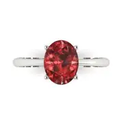 2 Oval shape Real Red Garnet Wedding Bridal Classic Promise Ring 14k Yellow Gold