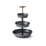 Chef Inox Black Galvanised Metal 3 Tier Tea Stand with Handle