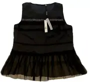 Elie Tahari FAE Bohemian Black Fringed Trimmed Lightweight Sleeveless Top size L