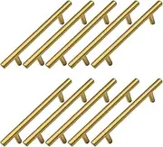 10 PCS Modern Furniture Kitchen Cabinet Handles, 96mm Hole Heavy Duty Solid Pulls, Alloy Drawer Handles with Screw, Drawer Pulls Circular Handles, Wardrobe Door Handles, Bedroom Drawer Knobs (GLD)