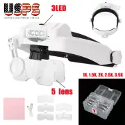 3LED Headband Magnifier Lighted Glass w/5 Lens Jeweler Magnifying Repair Reading