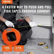 Fish Tape 100 ft 3/16-inch Fiberglass Wire Puller with Optimized Housing and Handle Easy-to-Use Cable Puller Tool Flexible Wire Fishing Tools
