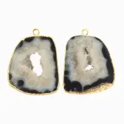 Beautiful Pair Real Geode Slice Druzy Gold Electroplated DIY Earring Connectors