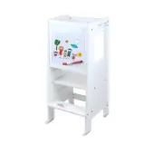 Height Adjustable Kids Kitchen Step Stool with Magnetic Activity Board (White)