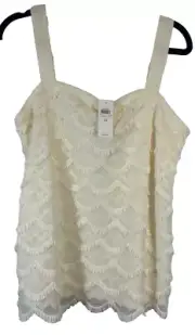 NEW Ann Taylor Women's M Ivory Cream Fringe Tank Top Square neck $59 Lined A14