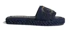Chanel 21C Navy Blue Cord Gold Chain CC Logo Mule Slide Slip On Sandal Flat 35