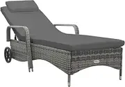 Sun Lounger, Outdoor Sun Lounge Patio Chaise Lounge Reclining Chair Recliner Chair Sun Lounger with Wheels Poly Rattan Anthracite