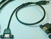 QTY5 USB BLACK CABLE 2.0 TYPE B MALE TO TYPE A FE PANEL MOUNT 12" CORD EXPEDITE
