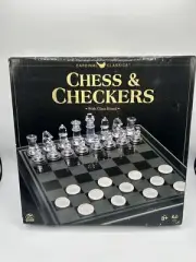 Classic CHESS & Checkers With GLASS Board Clear And Frosted Pieces NEW Game Set