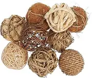 JUMPLAWN 9pcs Rustic Decorative Balls Wicker Rattan Orbs for Centerpiece Bowls Vase Fillers and Home Decor Versatile Natural Grass Spheres for Garden Wedding and Party Accents