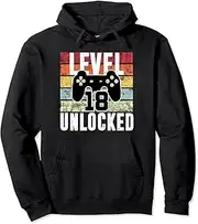 [VidiAmazing] 18 Year Old Boy Level Unlocked Gamer Men 18th Birthday Pullover Hoodie ds048