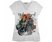 Vintabros Ride Hard Cotton Women T-shirt V Neck - White