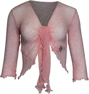 [Kiran Fashion] Womens Tie Up 3/4 Sleeve Ladies Fine Knit Bolero Cropped Stretchy Shrug Top Jacket Cardigan One Size