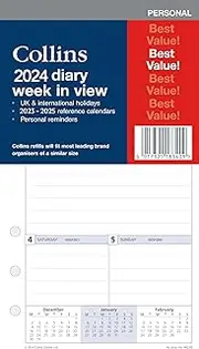 Collins 2024 Dayplanner Organiser Diary Organiser Refill Pad - Personal - Week to View - 2024 Weekly Planner Refill