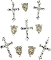 [Religious Gifts] Silver Tone Miraculous Medal Rosary Centerpiece with Crucifix Pendants Lot of 10