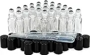 Vivaplex, 24, Clear, 10 ml Glass Roll-on Bottles with Stainless Steel Roller Balls. 3-3 ml Droppers included
