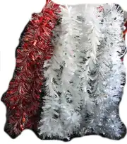 96" Hanukkah or Christmas Tree Tinsel Garland Snowed Red Iridescent Flakes decor