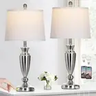 Metal Table Lamps Set of 2, 3 Way Touch Control Silver Bedside Lamps with USB...