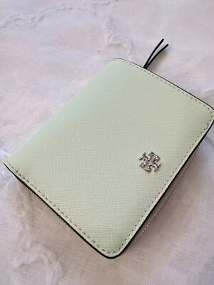 NWT Tory Burch Emerson Mini Saffiano Leather Wallet /Meadow Mist