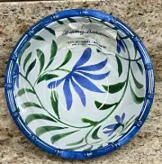 Tommy Bahama Blue Green Floral Wood Style Print Edge MELAMINE Cereal Bowls Set 4