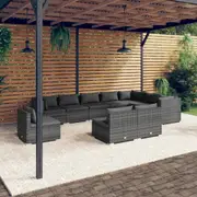 10 Piece Garden Lounge Set with Cushions Poly Rattan Grey vidaXL